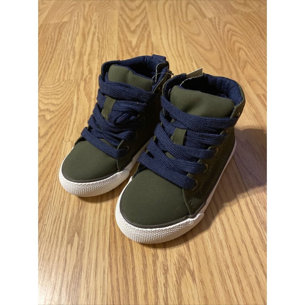 Boys 5 Hi-top Sneakers Shoes Boots Cayden Olive Green Toddler Zip Side